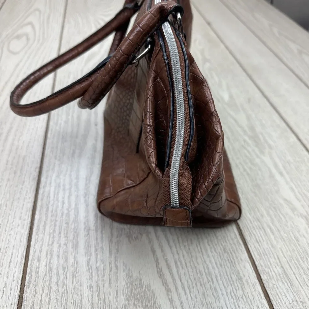 Kenneth Cole Reaction‎ Crocodile Dome Satchel Purse Bag Brown